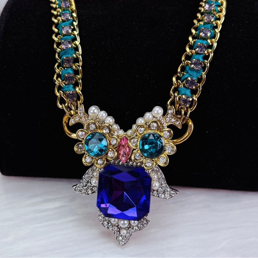 Betsy Johnson Goldtone Critters Crystal Owl Statement Pendant Necklace